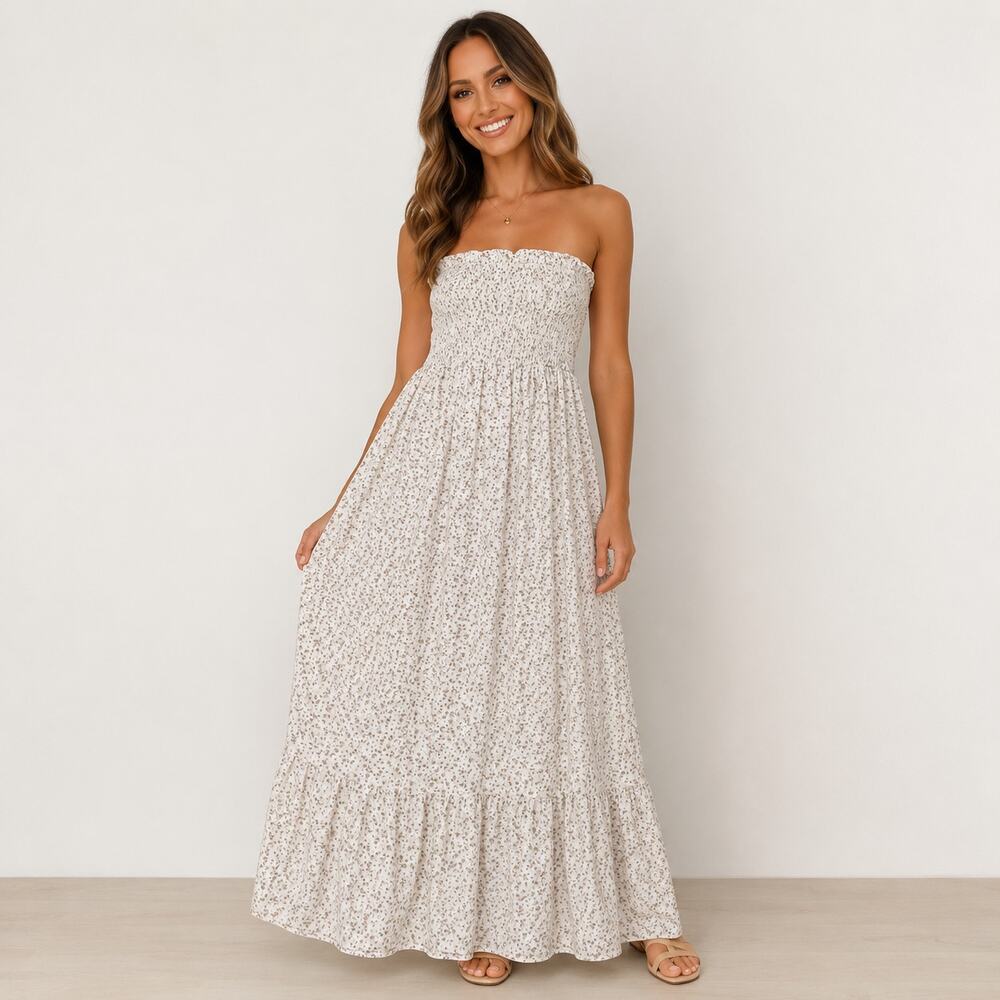 Arizona Jean Co Strapless Floral Maxi Dress Smocked L